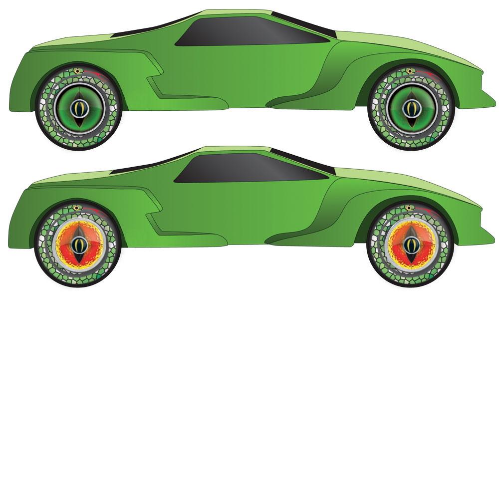 PineCar Dry Transfer Decals - Green Snake Wheel Flare