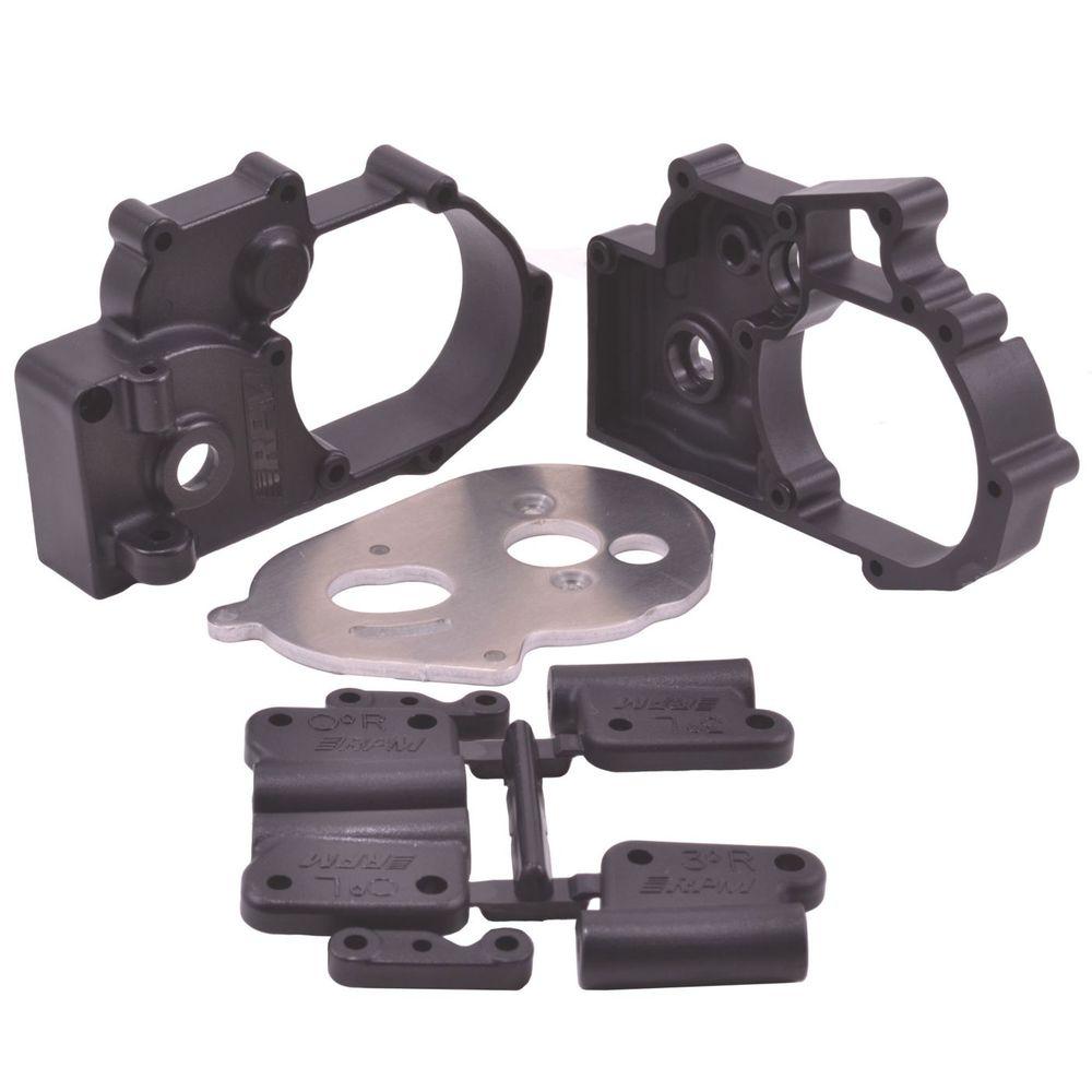 Gearbox Housing and Rear Mounts, Black: Traxxas 2WD Vehicles
