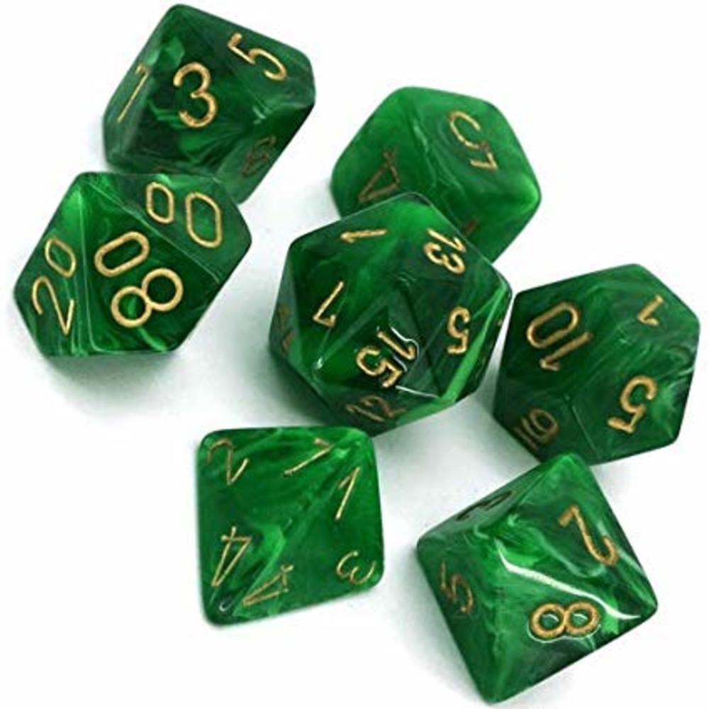 Dice -  Vortex Dice Polyhedral Green/Gold 7-Die Set