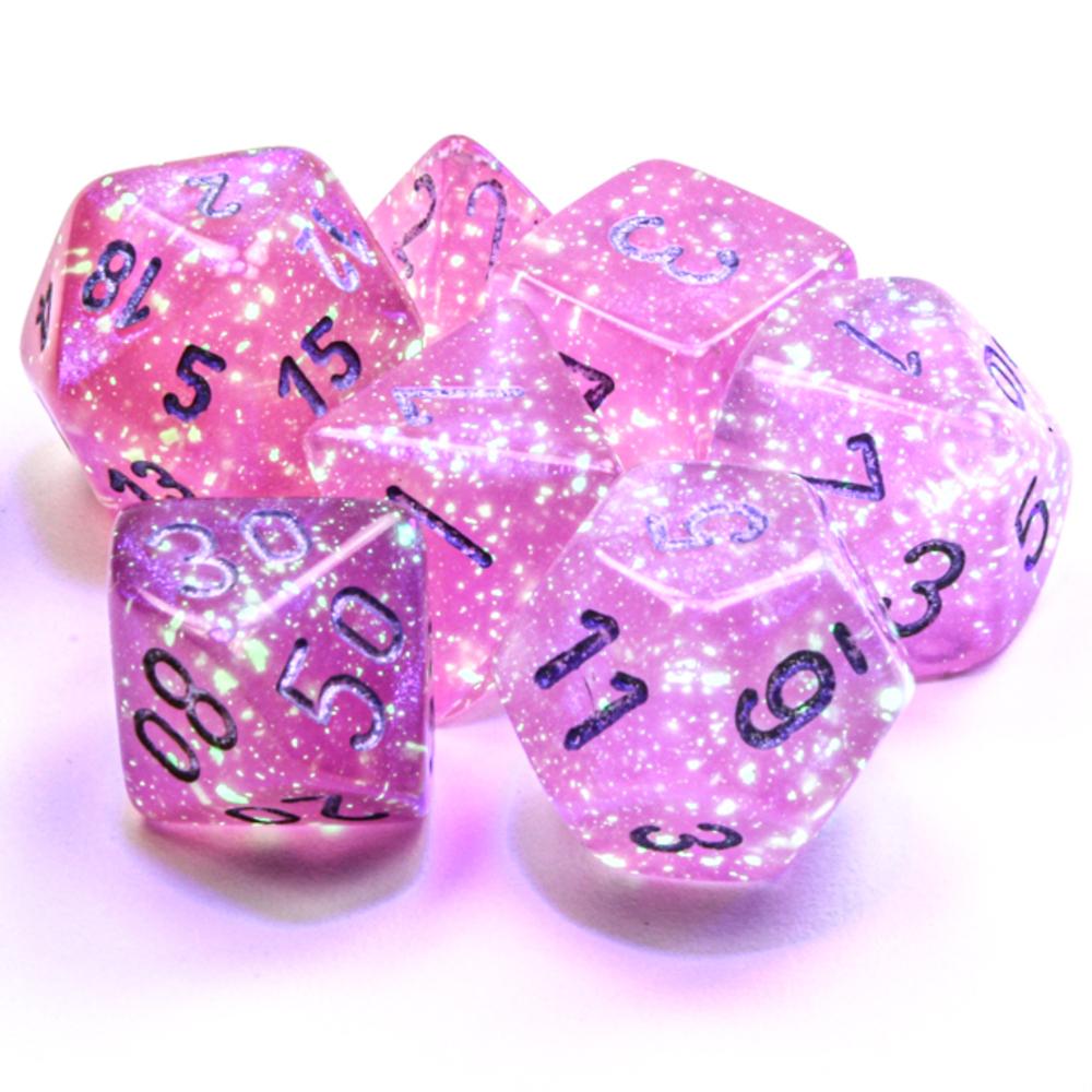 Chessex Borealis Pink Polyhedral 7 Die Set w/ Luminary Effect