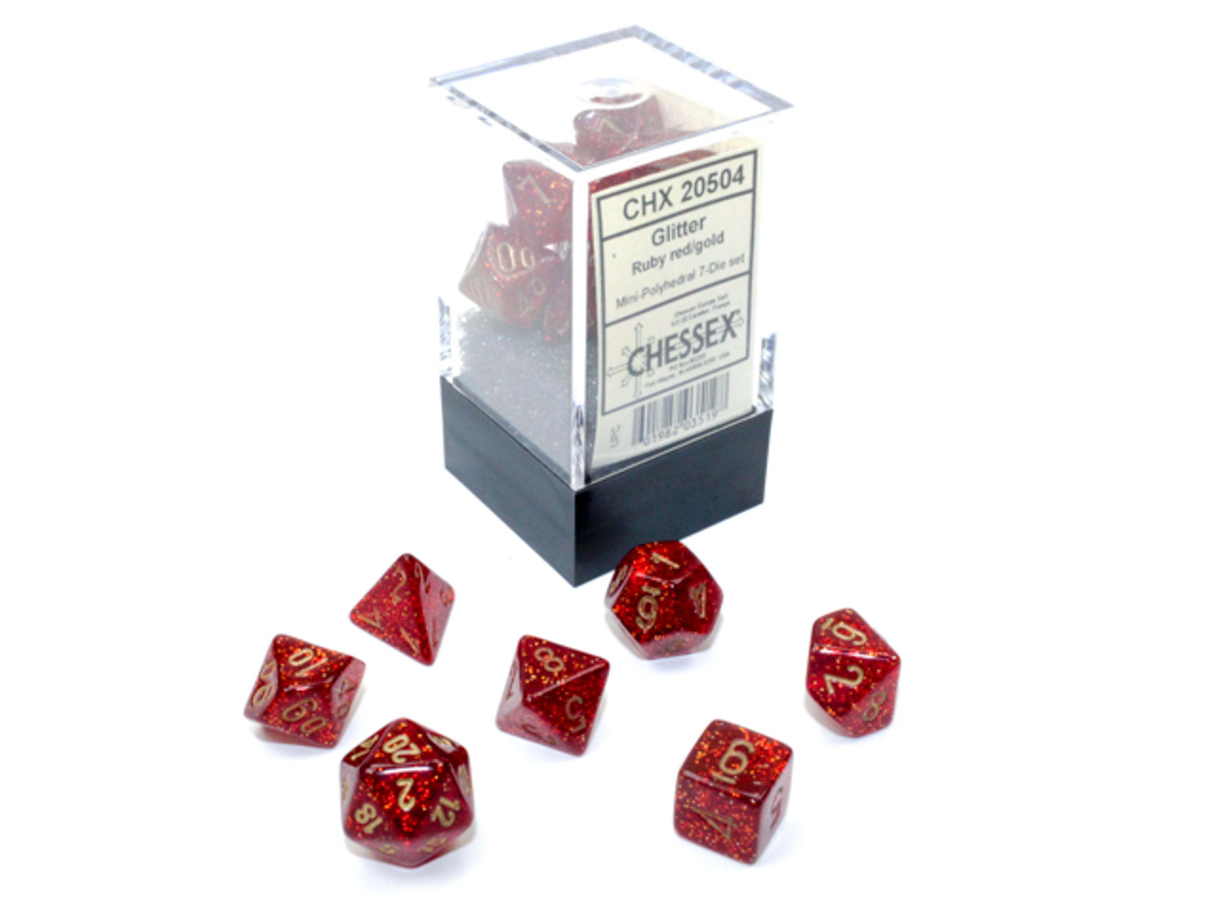 Chessex Glitter Ruby Red Polyhedral 7 Die Set