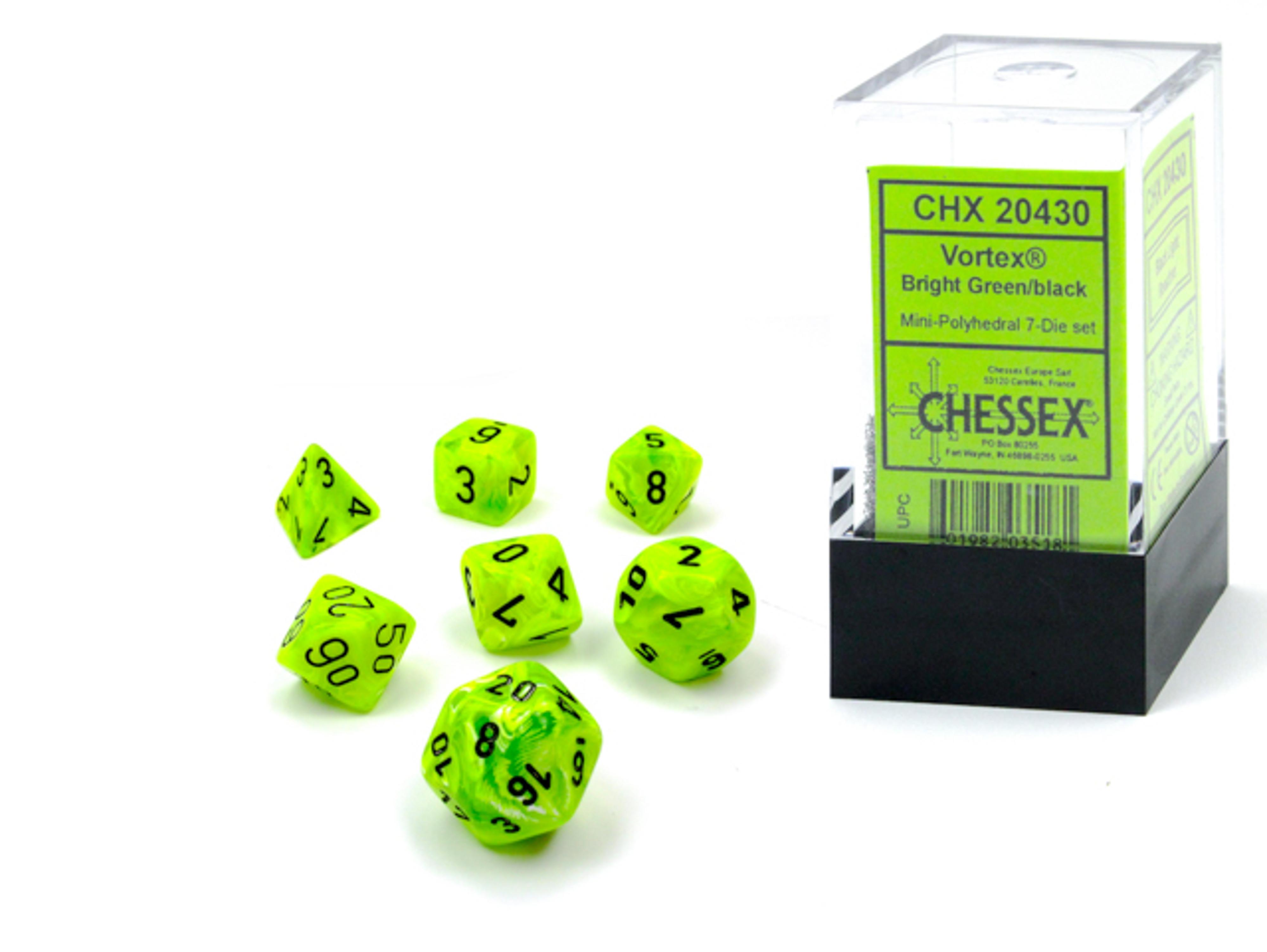 Chessex Vortex Mini Polyhedral Bright Green/Black 7 Die Set