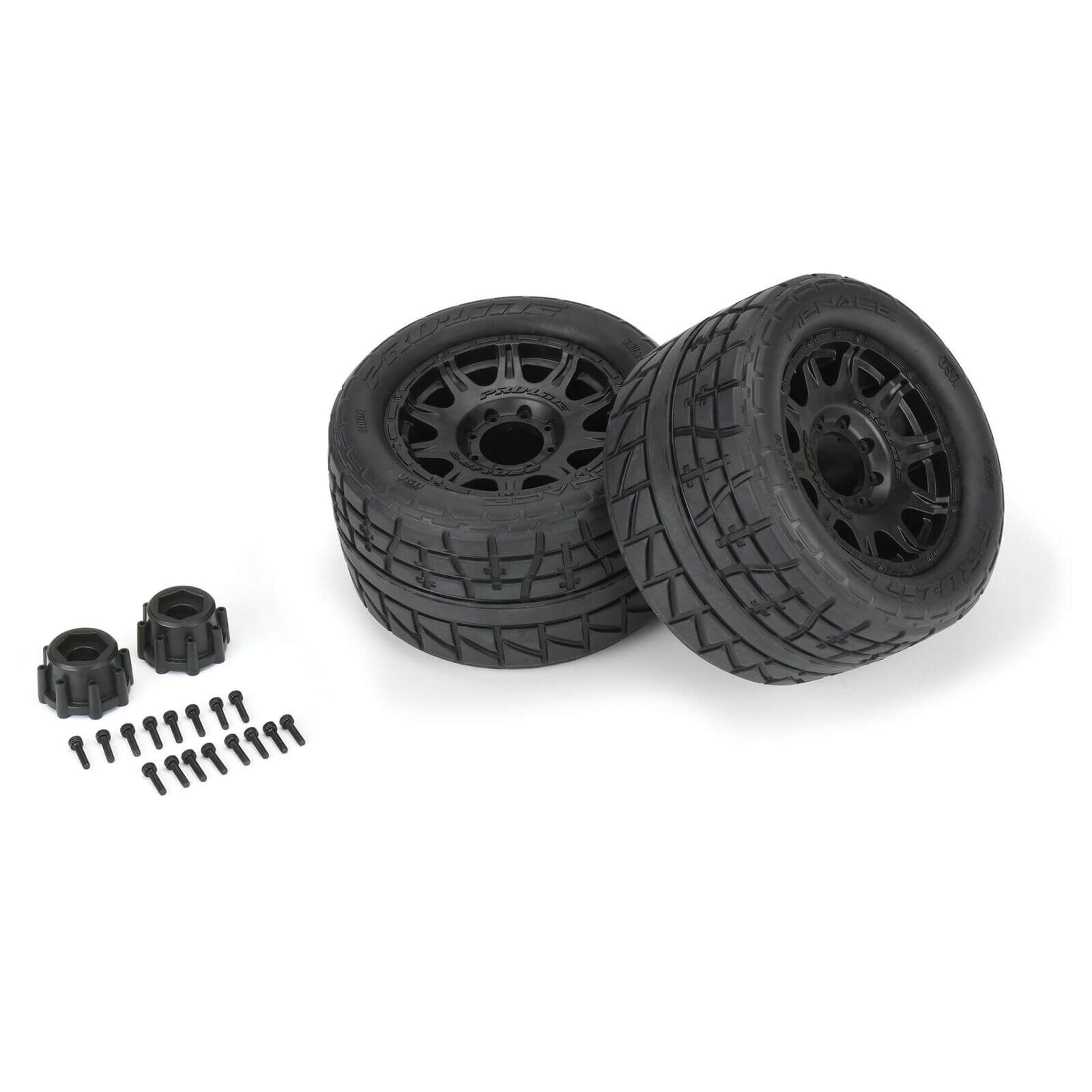 Pro-Line Menace HP Belted Fr/Rr 3.8in MT Tires, 17mm Black Raid Wheels (1 Pair)