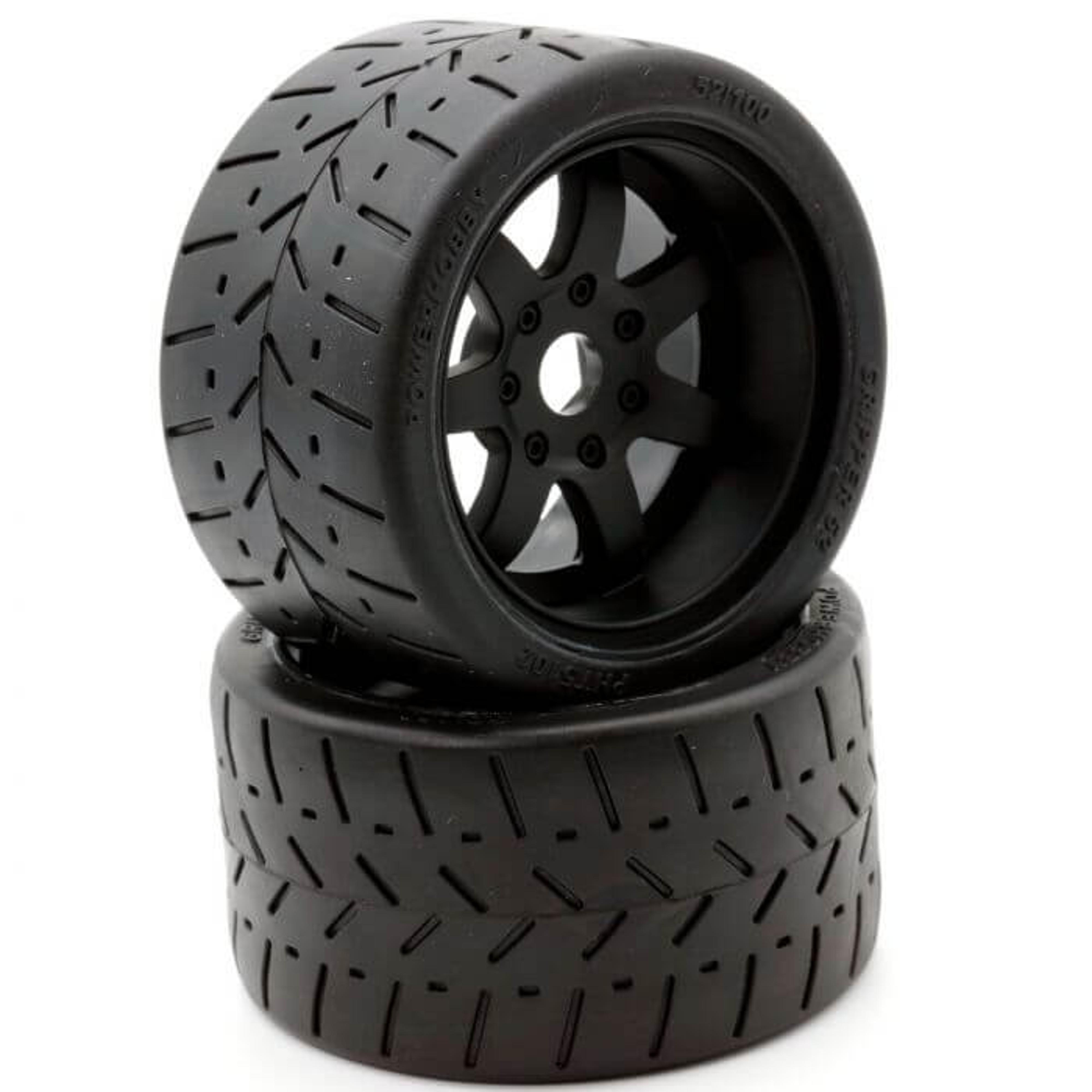 Powerhobby 1/8 Gripper 54/100 Belted Mounted Tires, 17mm Wheels (Black)