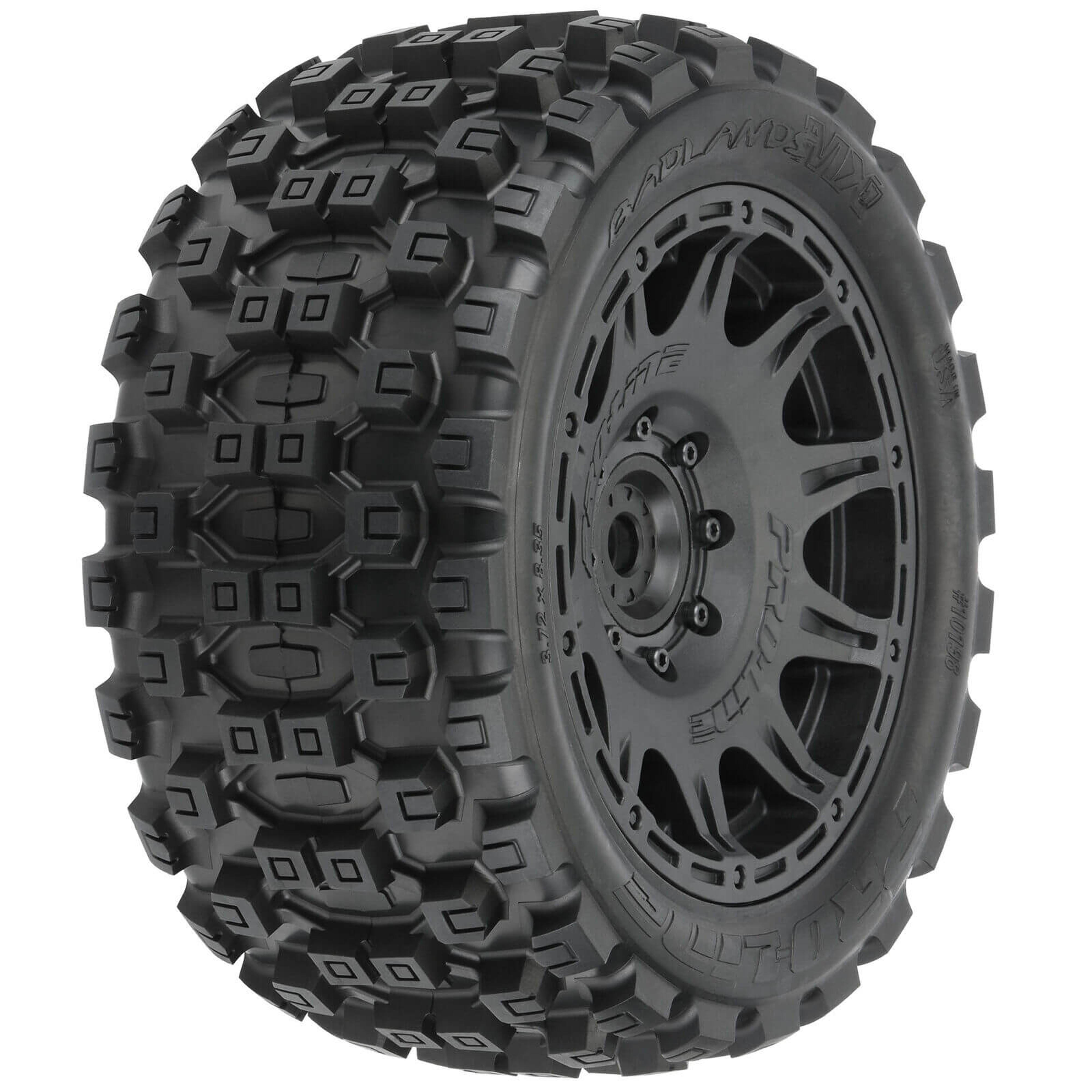 Pro-Line Badlands MX57 Fr/Rr 5.7in Tires, MTD Raid 8x48 24mm Hex Wheels (1 pair)