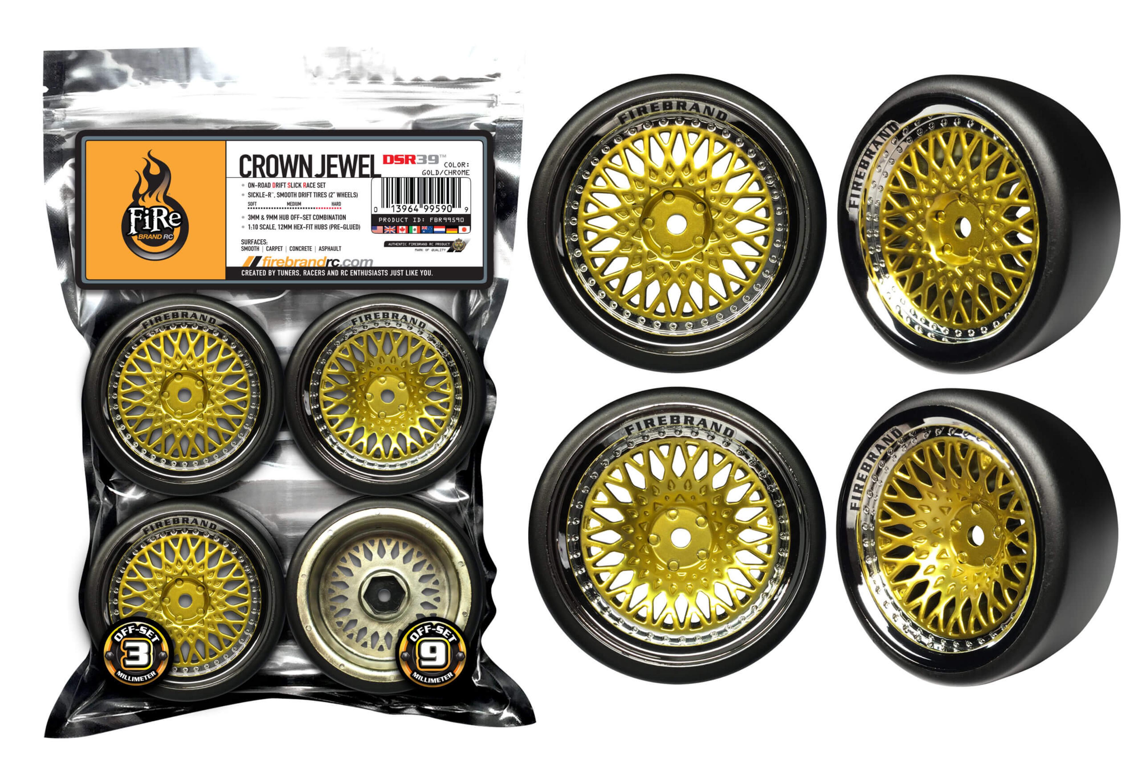 Crown Jewel Sickle-R Smooth Drift Tires 2in Wheels (Gold/Chrome) (4 ct)