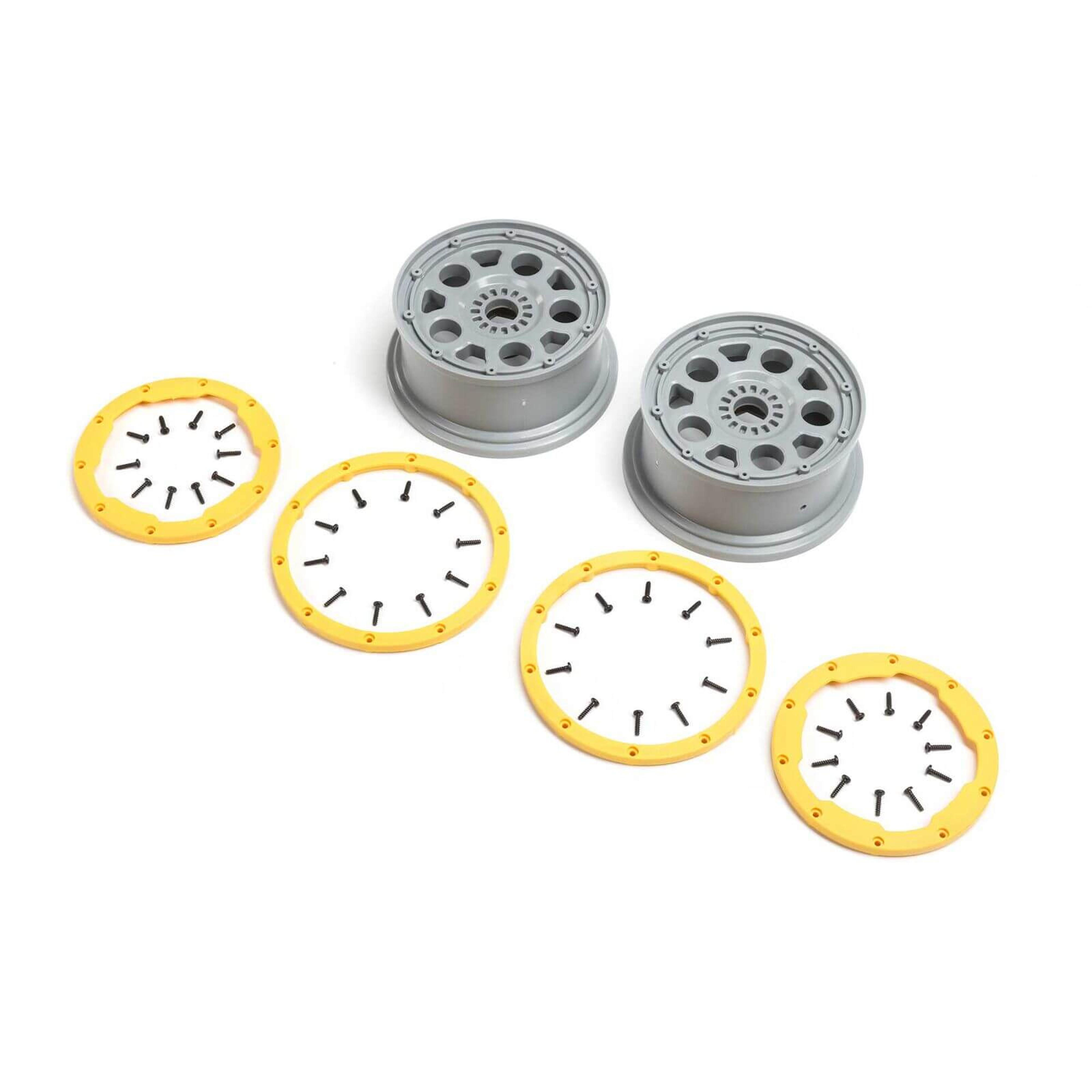 SIlver Wheels, Yellow Beadlocks: DBXL 2.0 (2 Sets)
