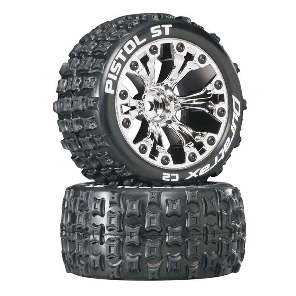 Duratrax Pistol ST 2.8in Mounted 1/2in Offset C2 Tires Chrome (2 pc)