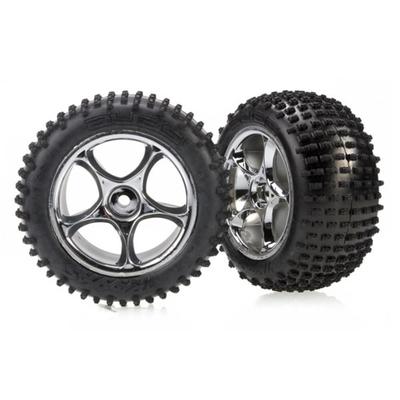 Traxxas Tires & wheels, assembled (Tracer chrome wheels, Alias tires)