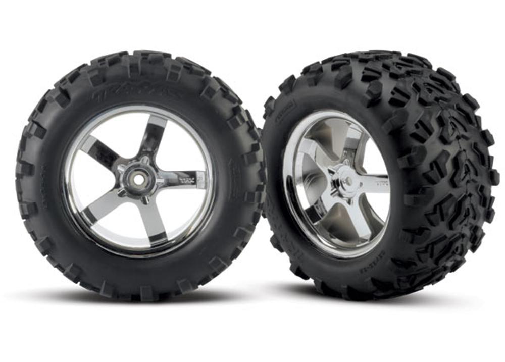 Traxxas Hurricane Chrome Wheels, Maxx Tires 6.3in outer diameter, Foam Inserts (2 pcs)