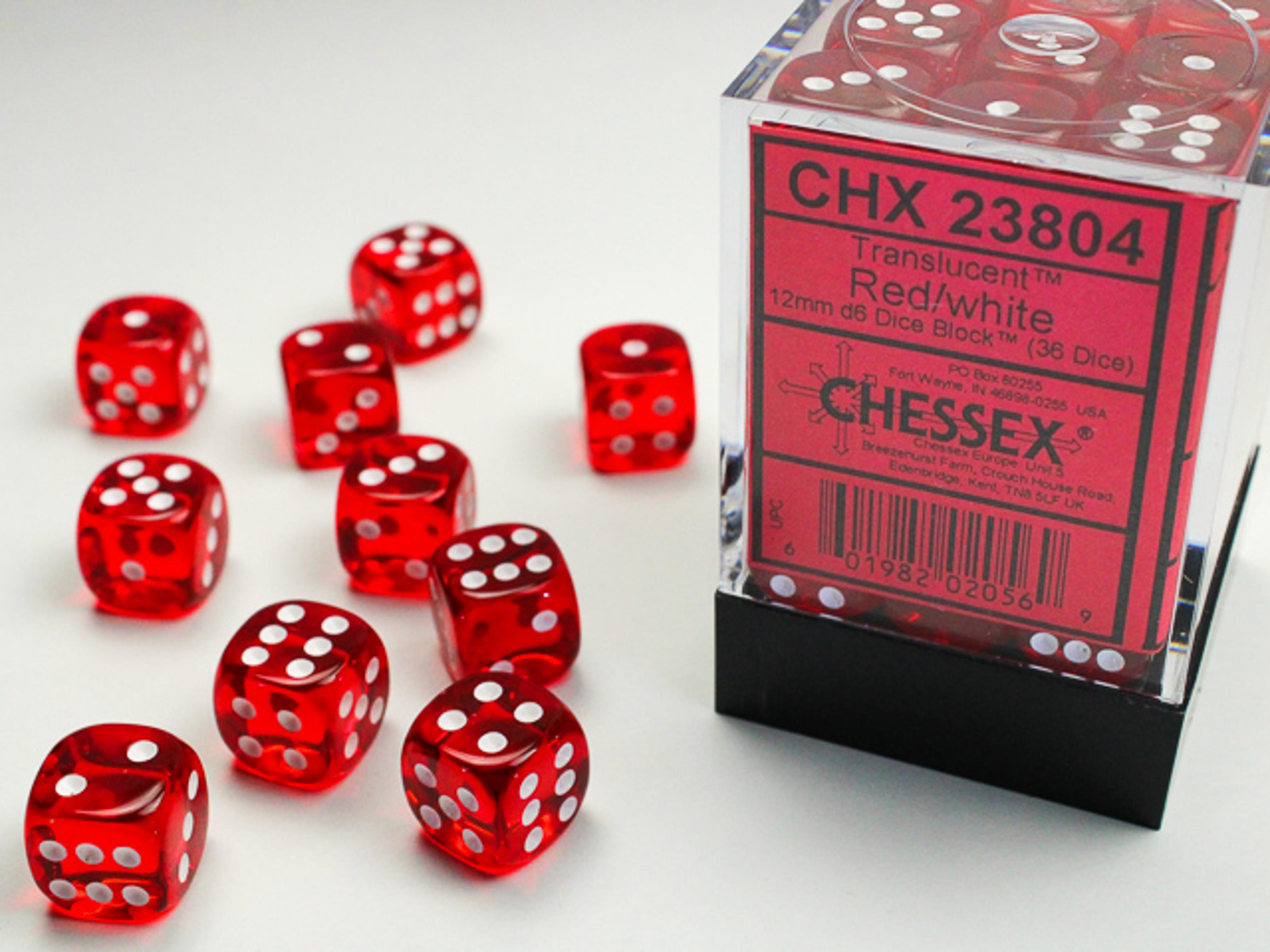 Chessex 12mm Translucent Red Dice Block D6 Set (36 pc)