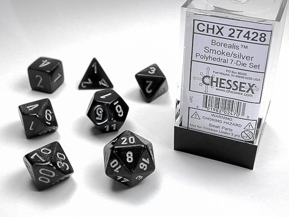 Chessex Borealis Smoke/Silver Polyhedral 7 Die Set