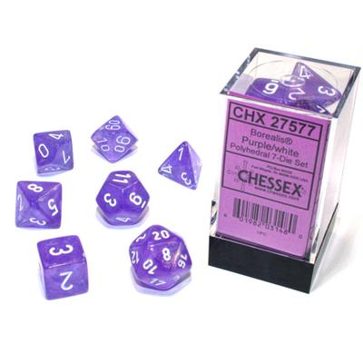 Chessex Borealis Purple 7 Die Set with Luminary Effect