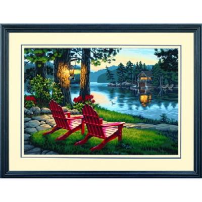 Paint by Number Adirondack Evening (Lake, Cabin, Chairs) (20