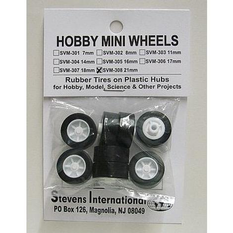 Rubber Tires on Plastic Hubs (8) (21mm)