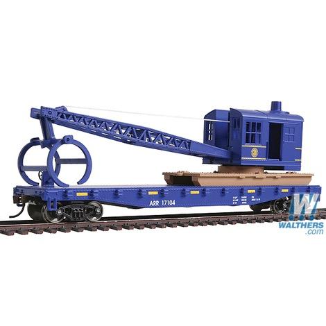 HO Flatcar w/Logging Crane - Ready to Run -- Alaska Railroad (blue)