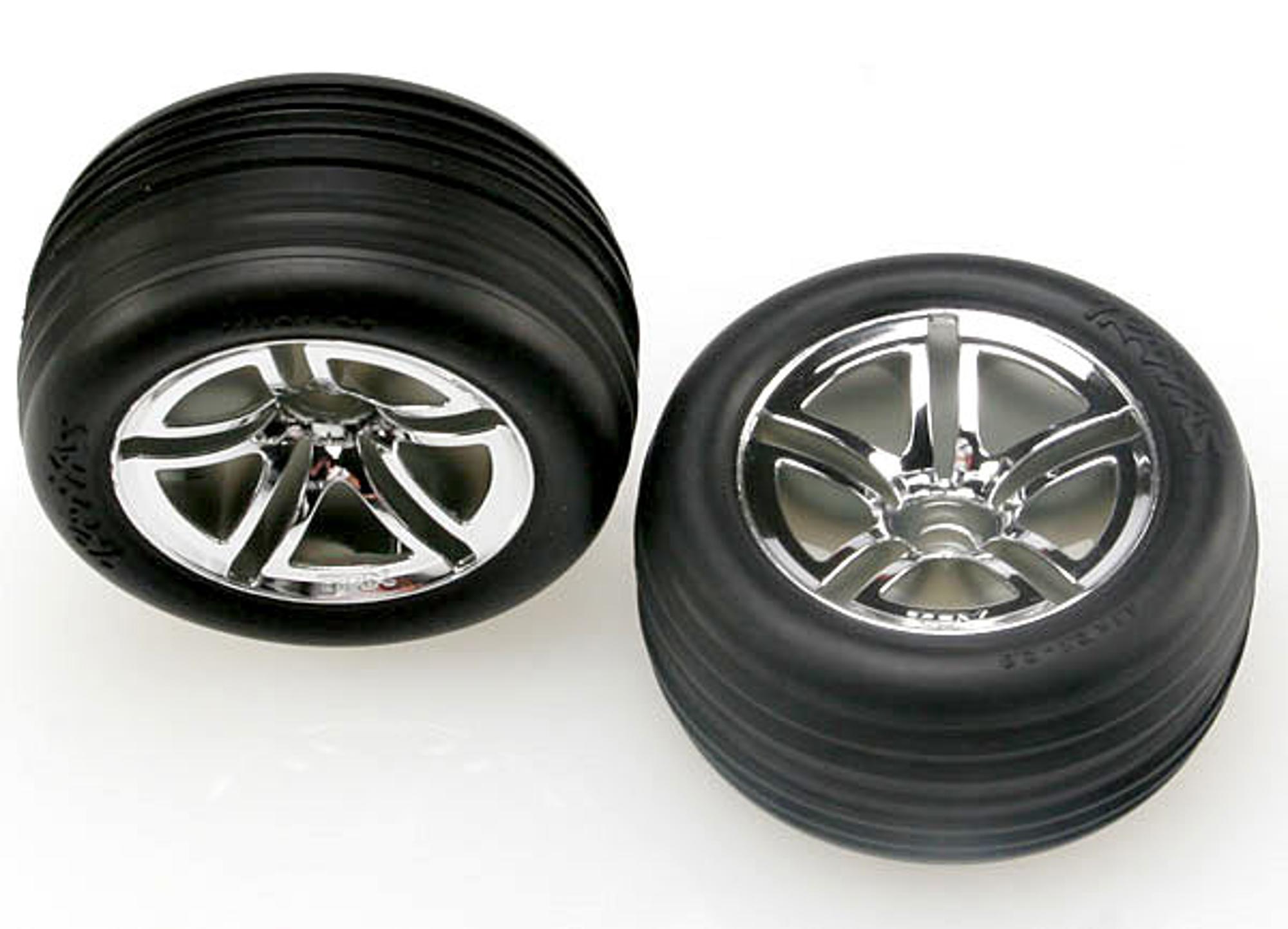 Traxxas Twin-Spoke Wheels, ALias Ribbed Tires w/ Foam Inserts (Nitro Front) (2 pcs)