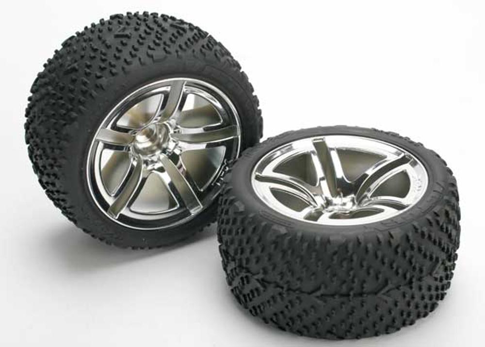 Traxxas Twin-Spoke Wheels, Victory Tires w/ Foam Inserts (Nitro Rear) (2 pcs)