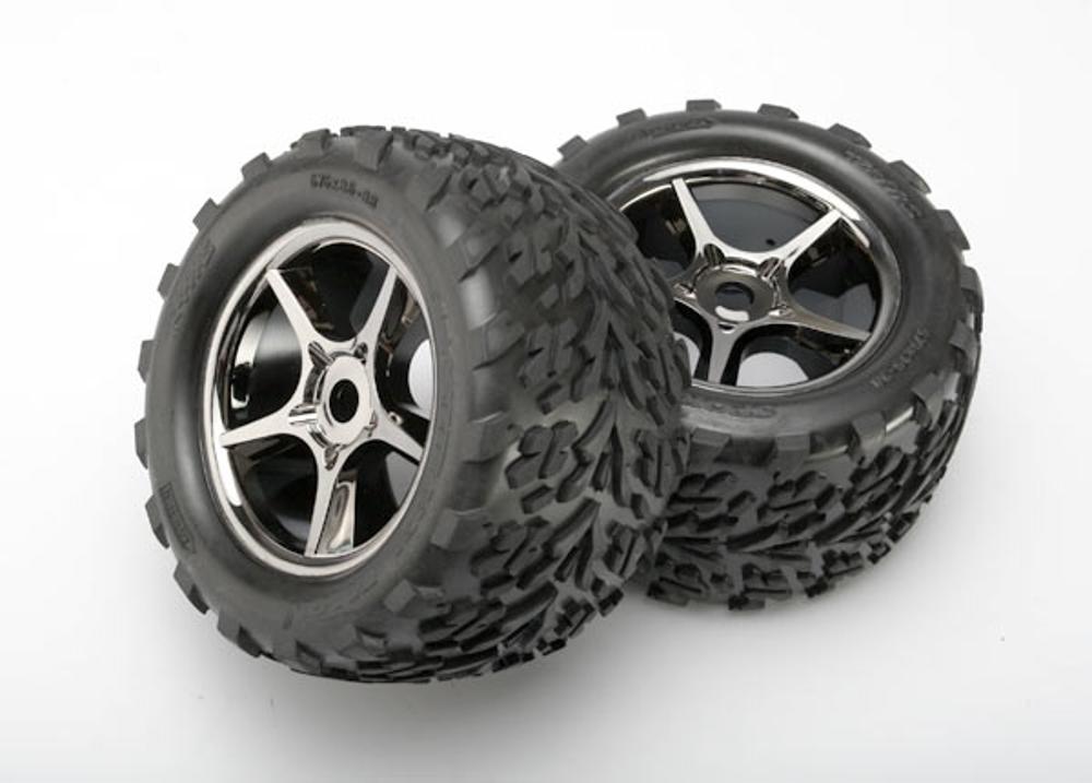Traxxas Gemini Black Chrome Wheels, Talon Tires w/ Foam Inserts (2 pcs)