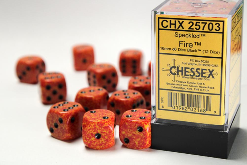 16mm Speckled Fire d6 Dice Block (12 dice)
