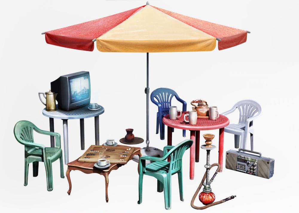 Miniart Street Furniture with Electonrics and Umbrella Kit