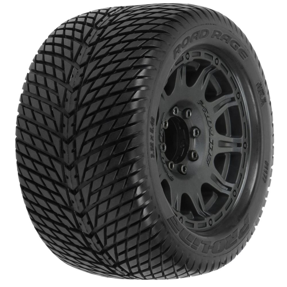 Pro-Line Road Rage Fr/Rr 3.8in MT Tires Mounted 17mm Blk Raid (2 pcs)