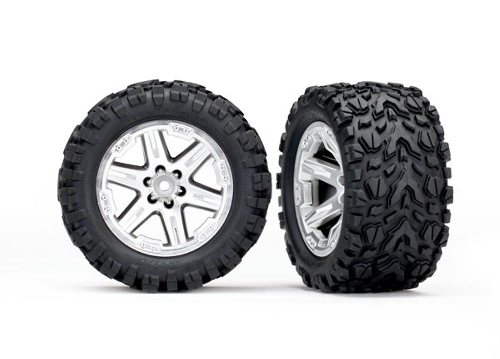 Traxxas RXT Satin Chrome Wheels, Talon EXT Tires w/ Foam Inserts  (4WD Fr/RR, 2WD FR) (2 pcs)