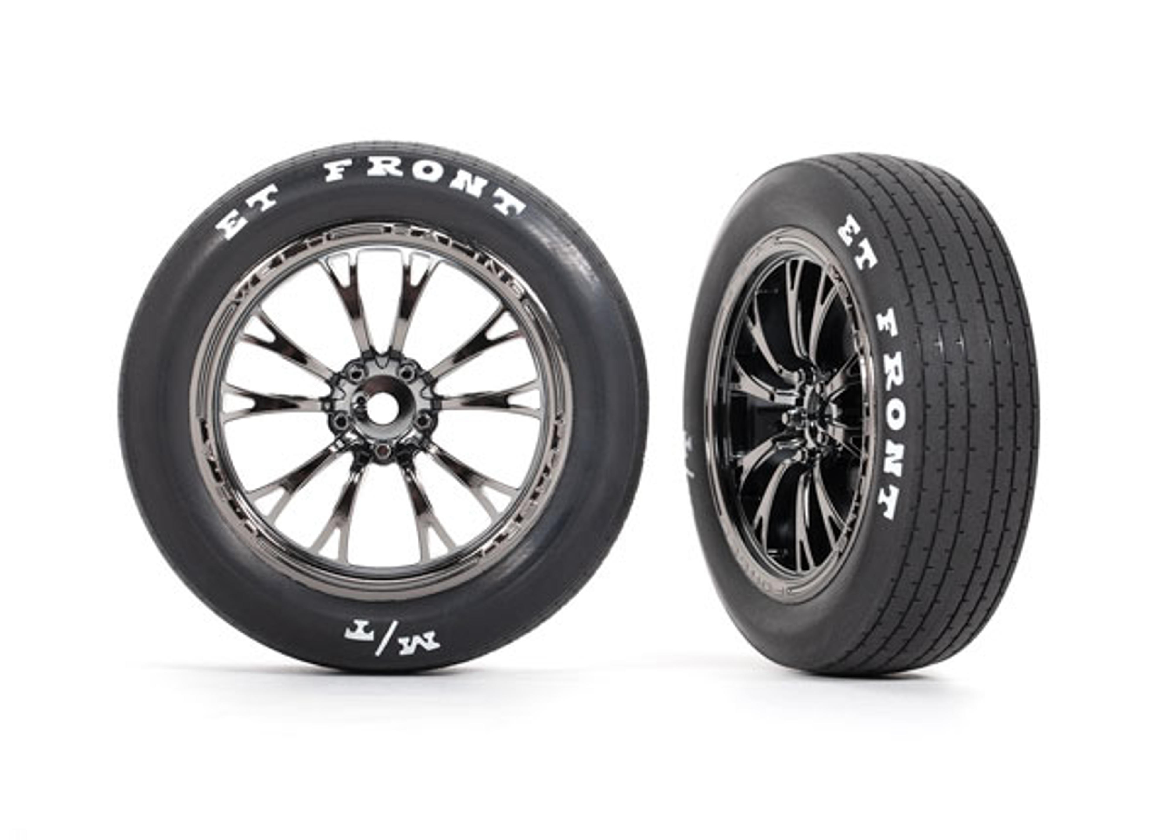 Traxxas Weld Black Chrome Wheels, Mickey Thompson ET Front Tires w/ Foam Inserts (Drag Slash) (2 pcs)