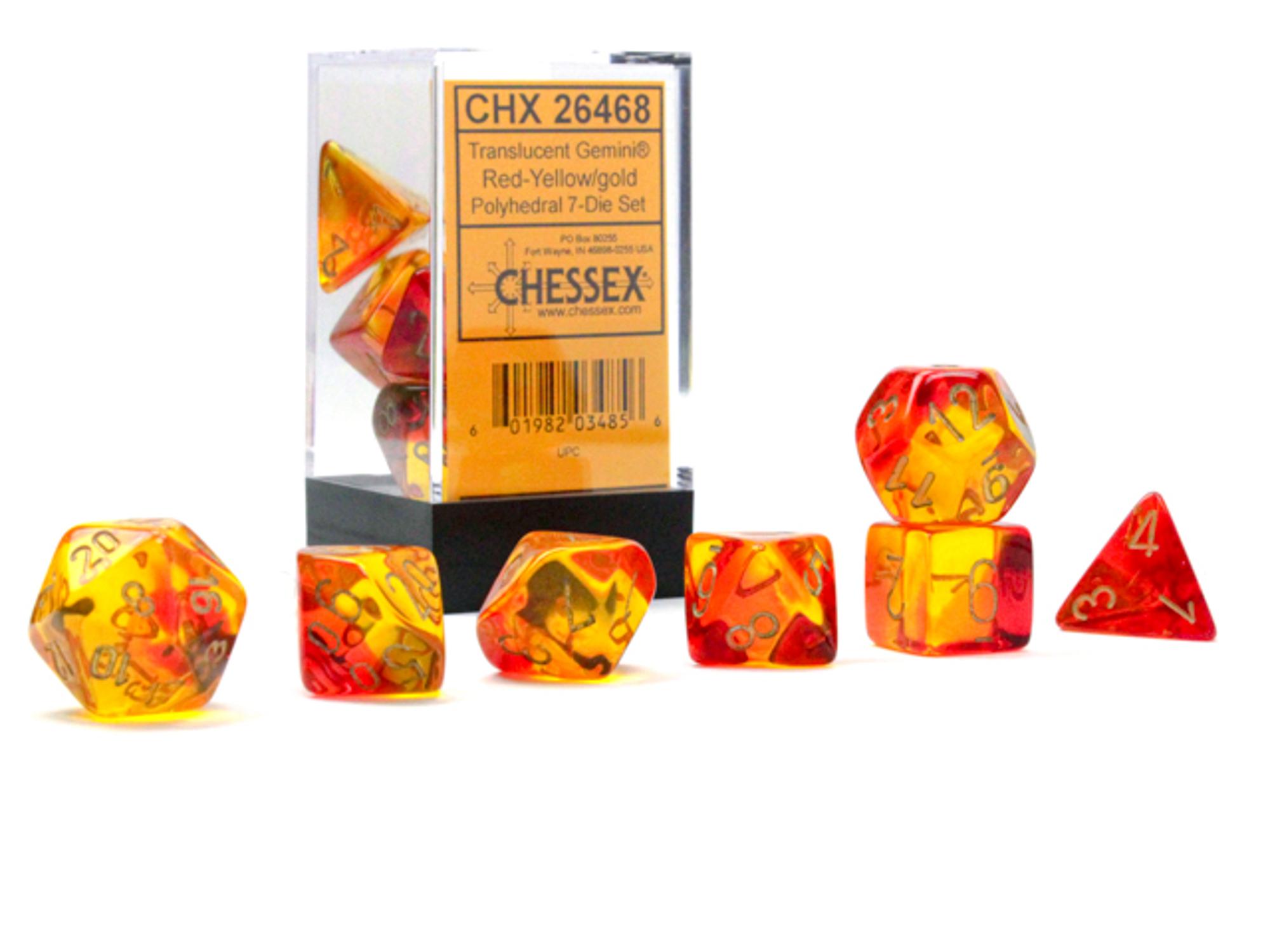 Chessex Gemini Polyhedral Translucent Red-Yellow 7 Die Set