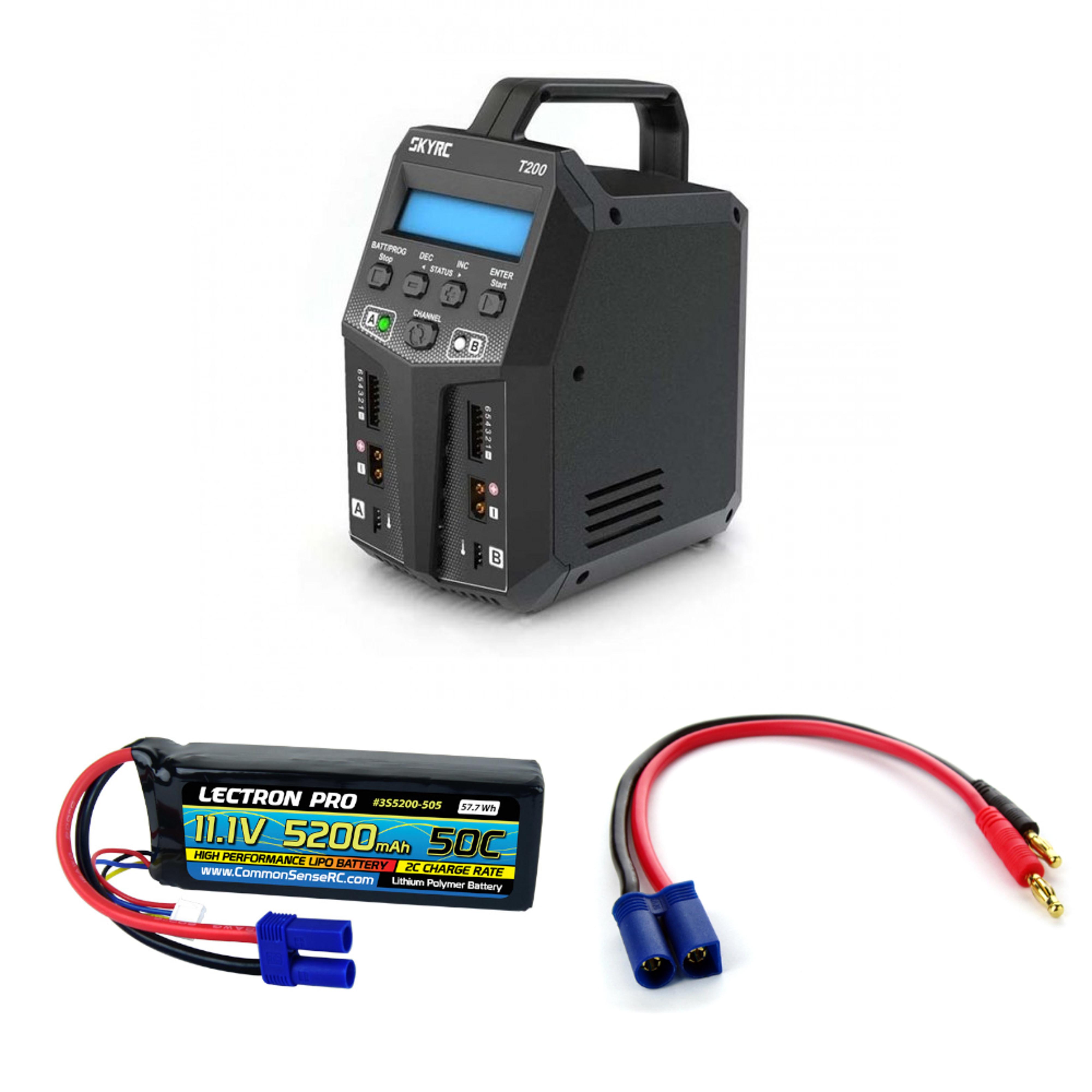 Common Sense Combo T200 Dual 12A 100W AC/DC Charger/5200mAh LiPo Battery/EC5 Charging Adapter w/ Banana Plugs