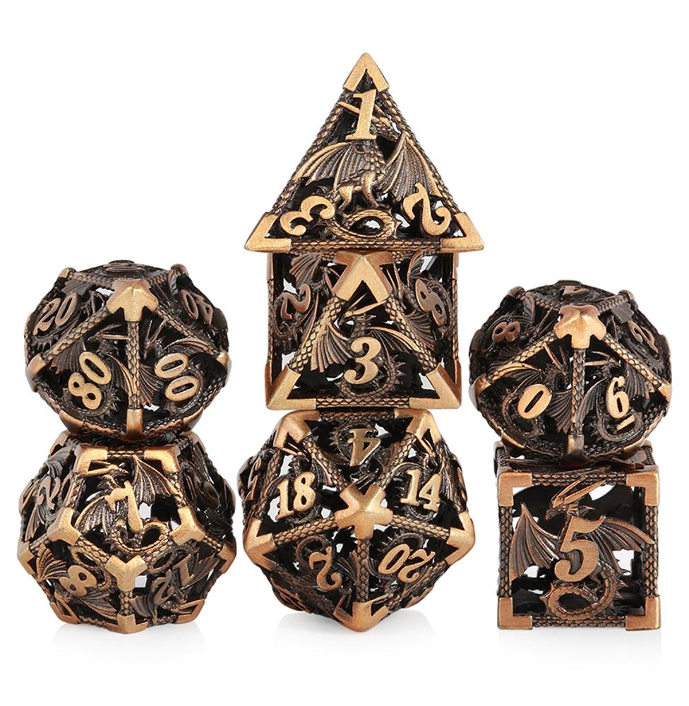 Dice Habit Hollow Polyhedral 7 Die Set - Dragon Brass