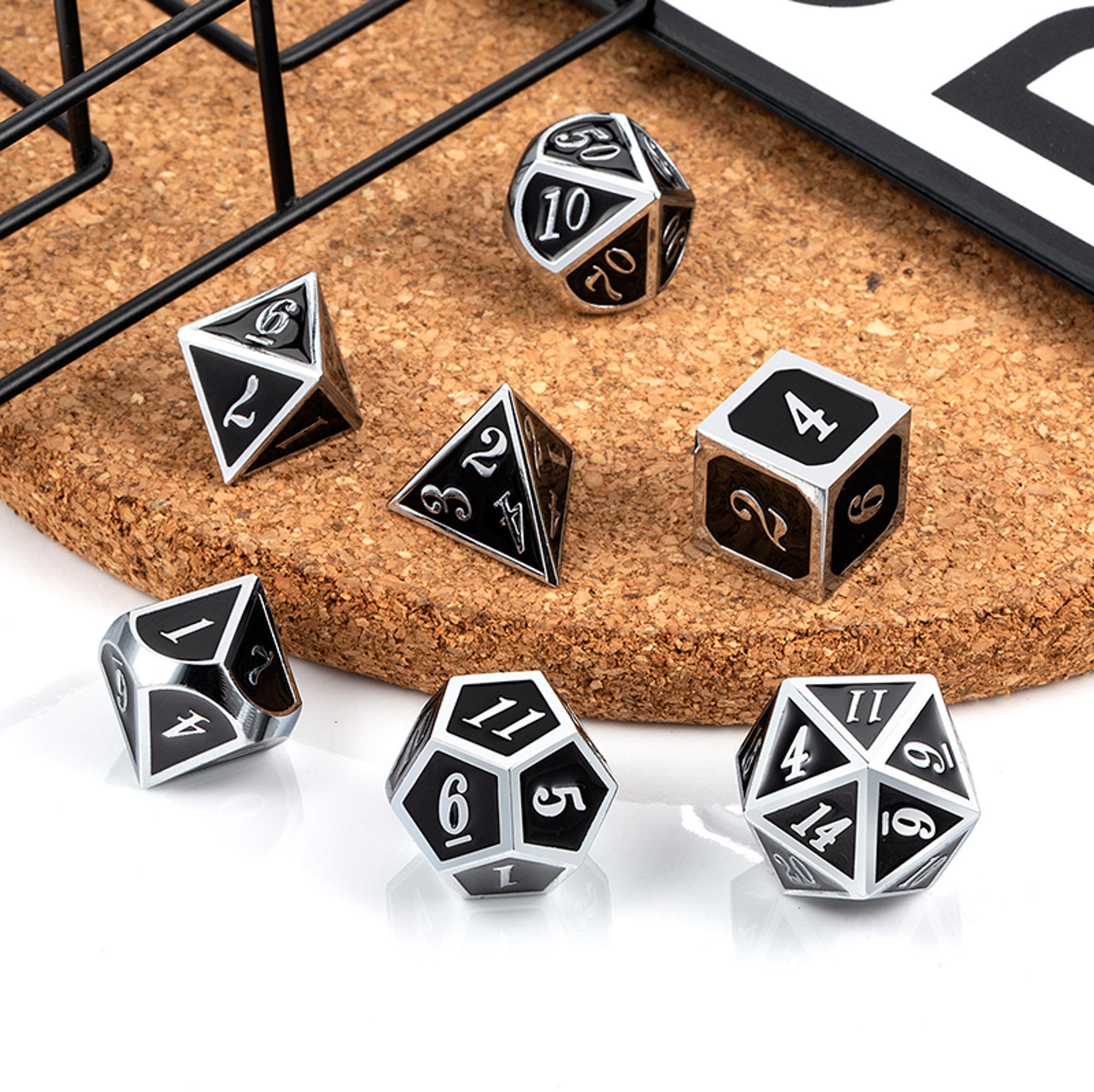 Dice Habit Polyhedral Metal and Enamel 7 Die Set - Color Shift Black to Red w/ Silver Numbering