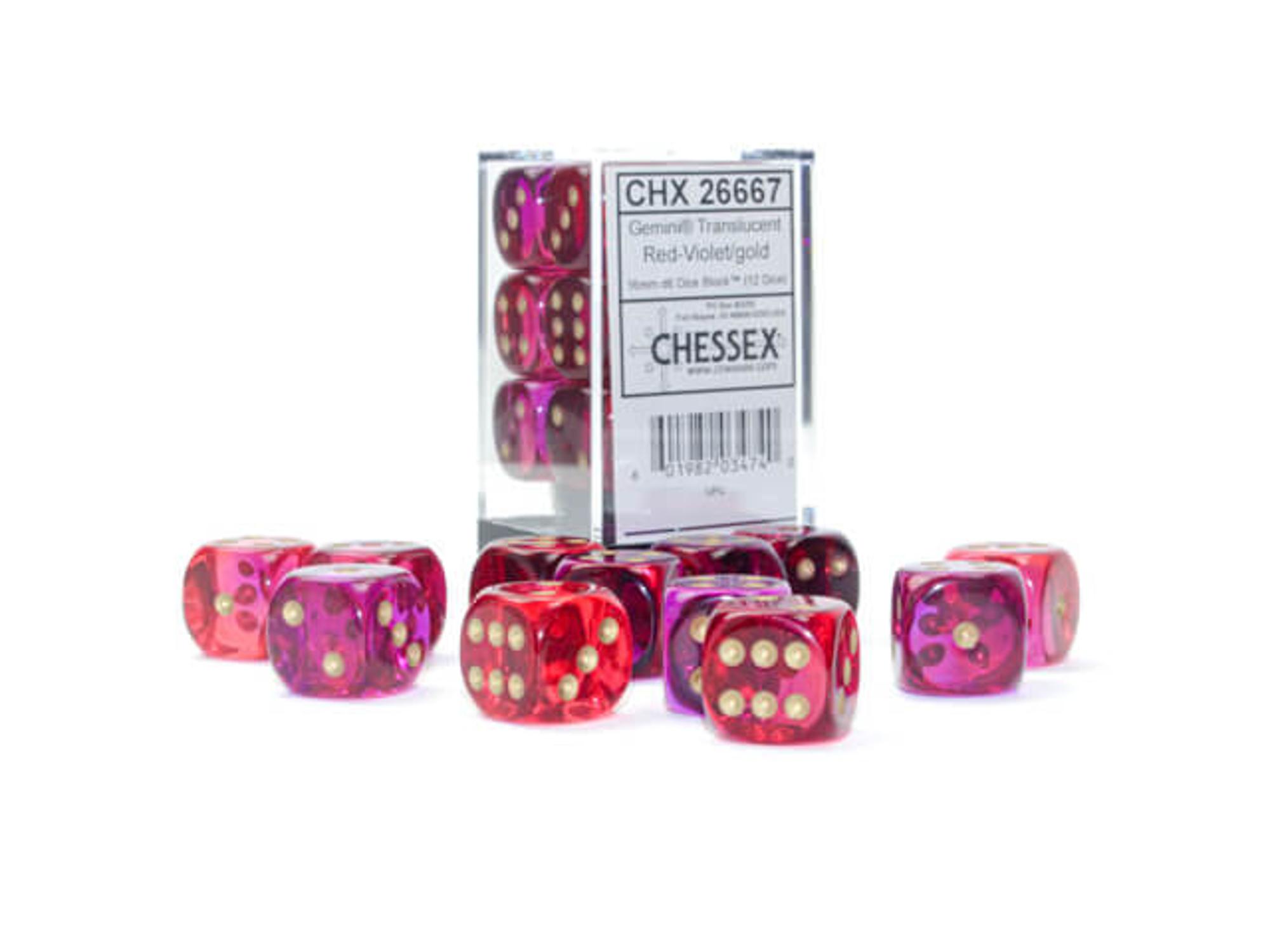Chessex 16mm Gemini Translucent Red-Violet/Gold D6 Dice Block
