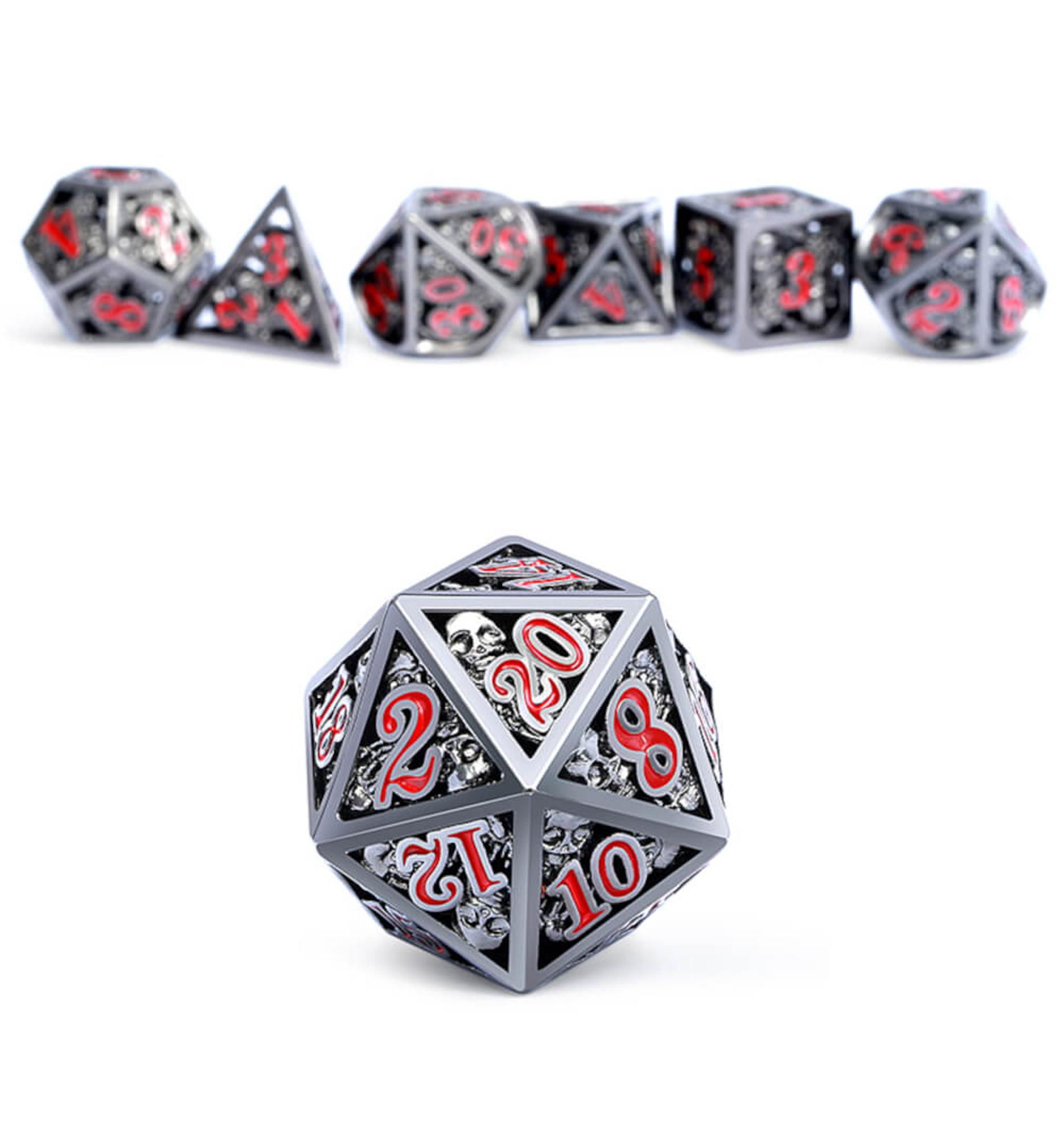 Dice Habit Hollow Polyhedral 7 Die Set - Skull Nickleplate/Red