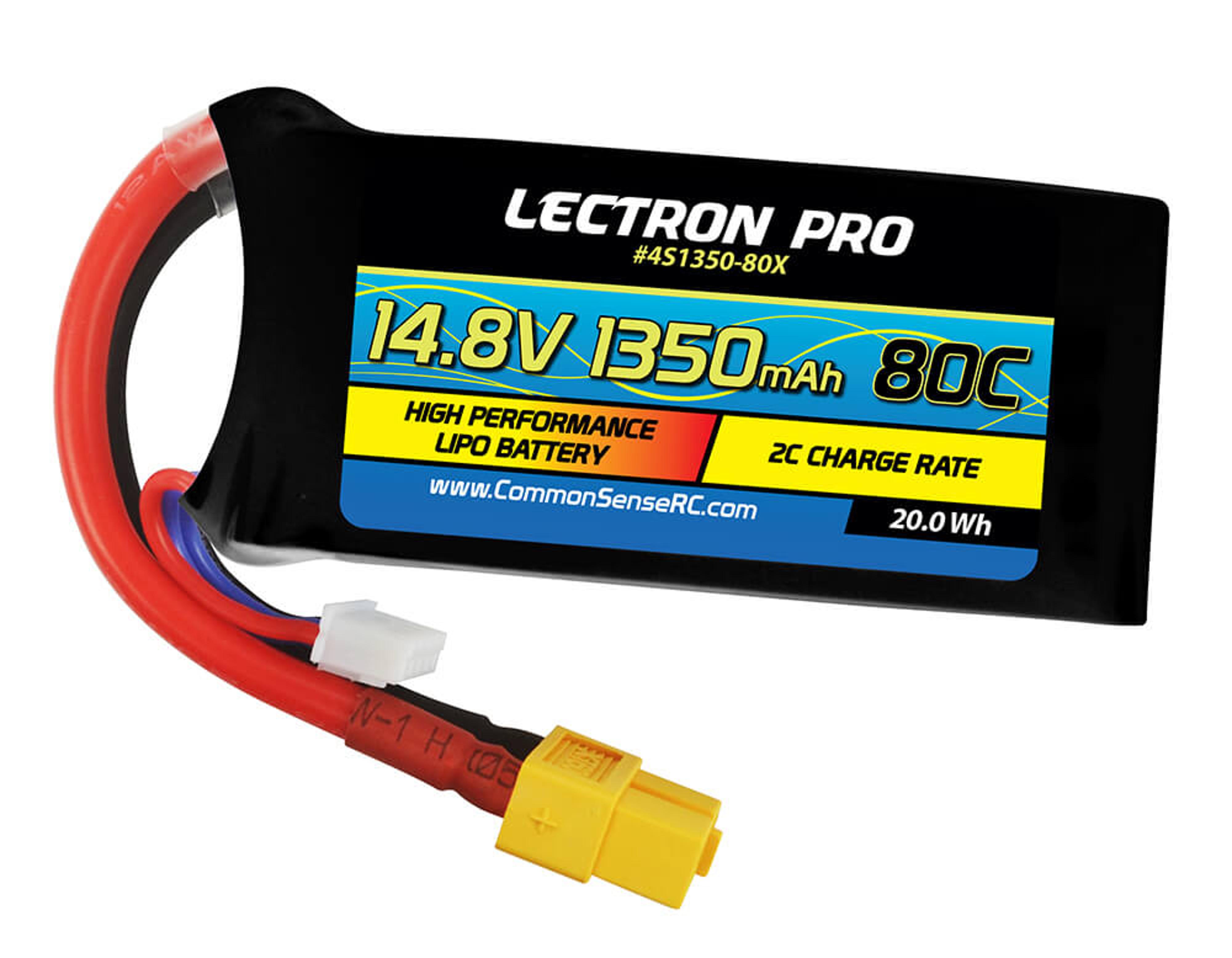 Lectron Pro 14.8v 1350mh 80C LiPo Battery w/ XT60 Connector for FPV Racers