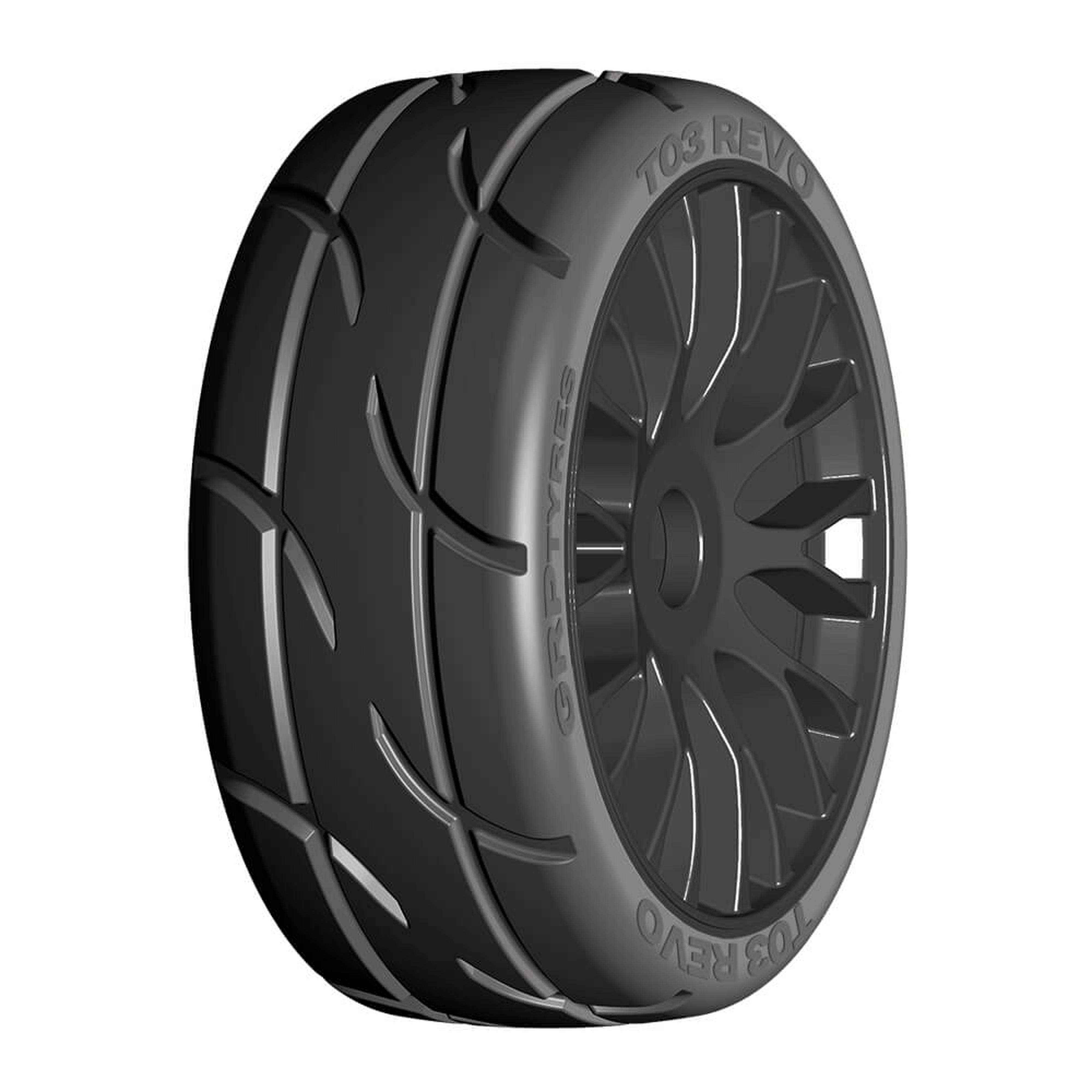 Gandini 1/8 T03 Revo XB2 Extra Soft Tyres, 20 Spoke Wheels (Black)(4 ct)