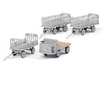 HO Baggage Tractor & Trailers - Non-Powered Tractor & 3 Trailers gray