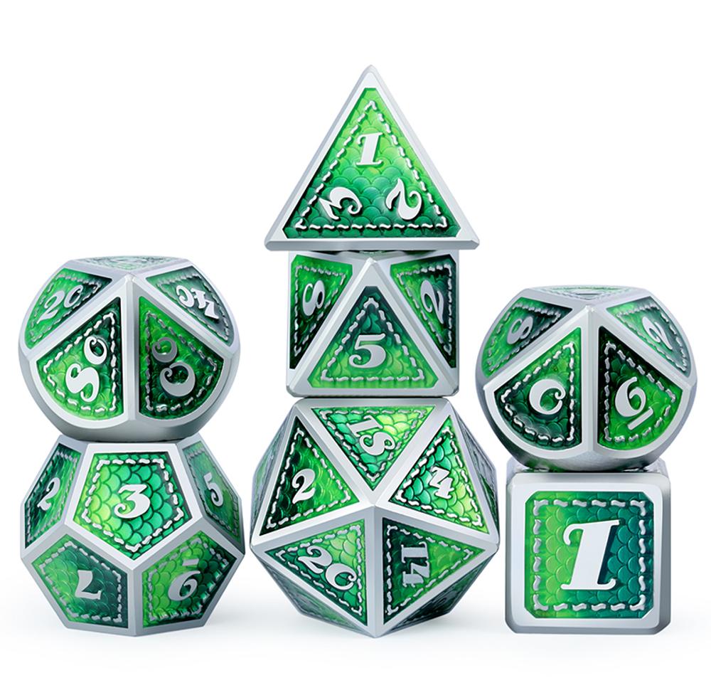 Dice Habit Polyhedral Metal and Enamel 7 Die Set - Dragon Green/Matte